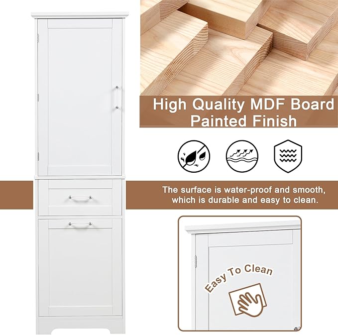 Favfurish 68" Tall Bathroom Storage Cabinet with Door and 2 Drawer,Modern Linen Cabinets w/Adjustable Shelf & Magnetic Door Stopper,Freestanding Organizer for Bath Room,Study,Office,Kitchen White