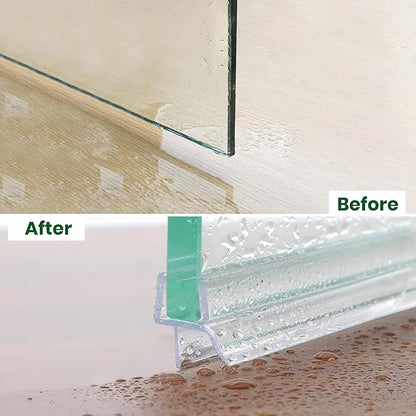 Shower Glass Door Bottom Seal, 2PCS 36 Inch Ultra Clear PVC Seal Strip with Sweep for 3/8"(10mm) Thick Frameless Glass Door, to Stop Water Leakage
