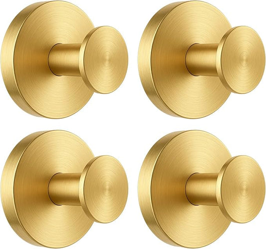 BKV Suction Cup Hooks for Glass Window,Removable Shower Hooks for Inside Shower,Metal Towel Hooks for Bathrooms,4 Pack(Gold)