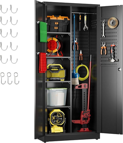 Aobabo Broom Closet Storage Cabinet, Lockable Garage Storage Cabinet for Home Garage, 61.61" H×27.55" W×13.77" D, Assembly Required, Black