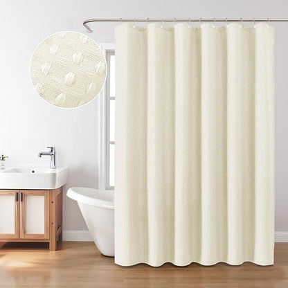 Inhousolu Fabric Shower Curtain Waffle Weave, 230 GSM Heavy Duty, Weighted Hem, 14 Metal Hooks, Water Repellent, Machine Washable, Hotel Spa Luxury Bath Curtain Set, 72 x 72 Inch, Ivory