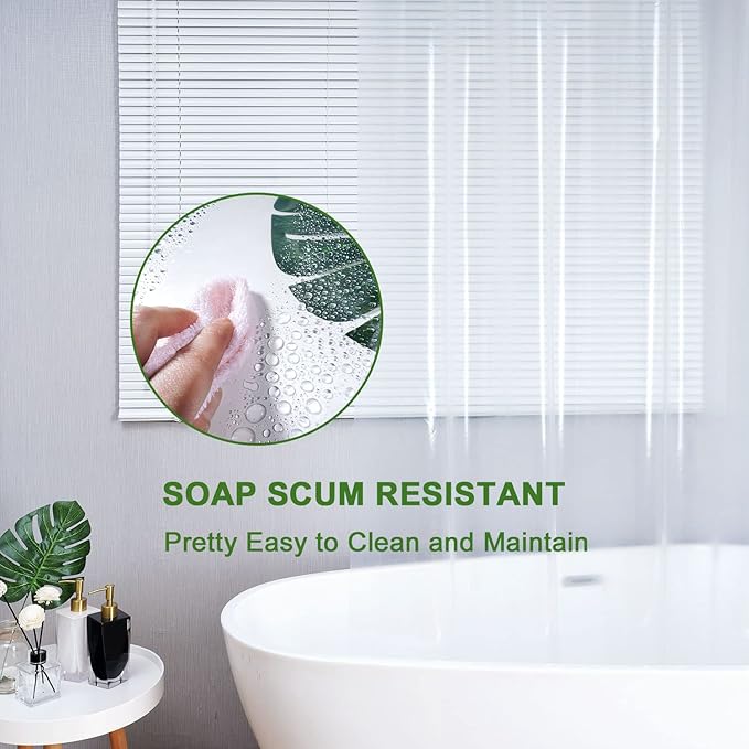 AooHome Eva Clear 54x72 Inches Shower Curtain Liner, See Through Clear 8G Bathroom Shower Curtain, Narrow Shower Liner, Heavy Duty, Water Repellent, Rust Proof Grommets