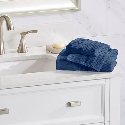 NY Loft 100% Cotton Towel Set 6 Piece Towel Set | Navy Bath Towels | Absorbent & Quick-Dry Towels | Trinity Collection (6 Piece Set, Navy Blue)