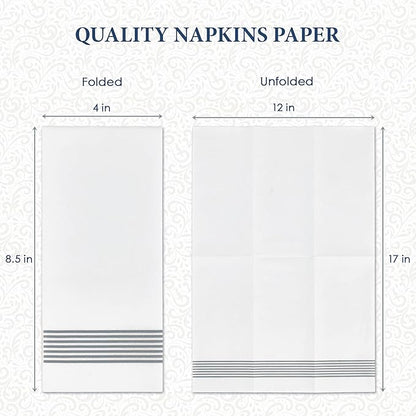LITOPAK 200 Pack Guest Towels Disposable, Soft and Absorbent Bathroom Napkins, Paper Guest Towels for Bathrooms, Party, Wedding or Events. White and Silve