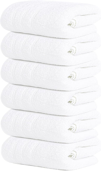 Tens Towels Pack of 6 Hand Towels, 100% Cotton, Lighter Weight, Quick to Dry, 16 x 28 Inches, Super Soft & Absorbent, Perfect for Bathroom & Kitchen, White