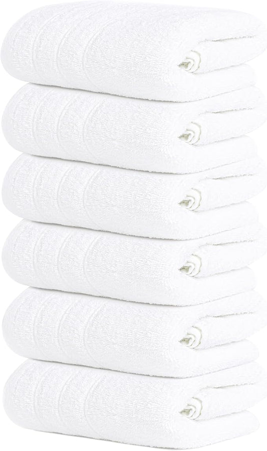 Tens Towels Pack of 6 Hand Towels, 100% Cotton, Lighter Weight, Quick to Dry, 16 x 28 Inches, Super Soft & Absorbent, Perfect for Bathroom & Kitchen, White