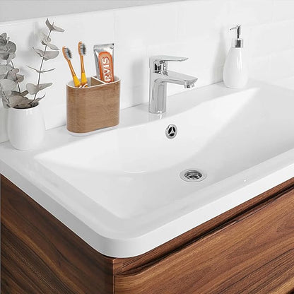 Toothbrush and Toothpaste Holder with Divider for Bathroom Countertop Organizer, 2 Slots Electric Toothbrush Holders Storage Caddy Drainage for Family, Kids(Wood Grain)