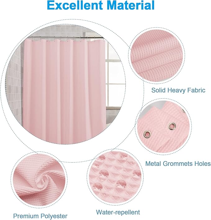 AmazerBath Waffle Shower Curtain, Blush Pink Shower Curtain Fabric 78 Inches Long with Waffle Weave, Heavy Duty 240GSM Hotel Quality, Bathroom Shower Curtains, 72 x 78 Inches