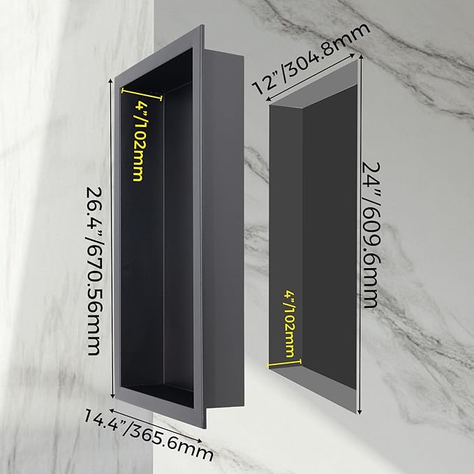 Stainless Steel Shower Niche No Tile Needed Recessed, 24" x 12" Recessed Wall Niche Shelf for Bathroom Storage Black