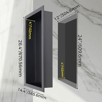 Stainless Steel Shower Niche No Tile Needed Recessed, 24" x 12" Recessed Wall Niche Shelf for Bathroom Storage Black