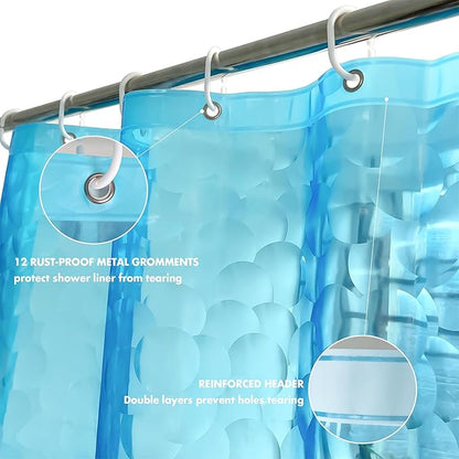 WELTRXE EVA 8G Shower Curtain Liner, 72x72 Inch 3D Clear Blue Bubble Heavy Duty Waterproof Shower Curtain Liner with Magnets Thick Plastic Shower Curtains Weighted Bathroom Shower Liner, 12 Hooks