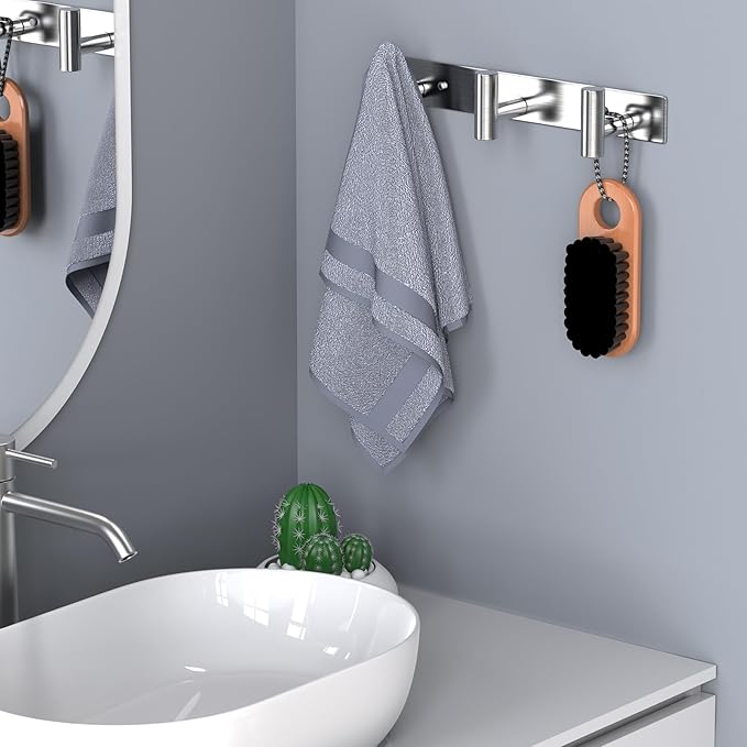 HUFEEOH 2 Pack Coat Hooks Wall Mount, Silver T Shaped 3 Hooks Wall Hooks Stainless Steel Coat Hanger, Heavy Duty Towel Hooks Purse Rack for Hanging