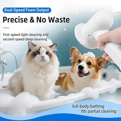 Electric Rotating Massage Dog Shampoo Spray Dispenser with Foam Brush [2025 Upgraded Version] Dual-core Electric pet Bath Brush | 2-Speed Variable Frequency SPA × Double Bubbles