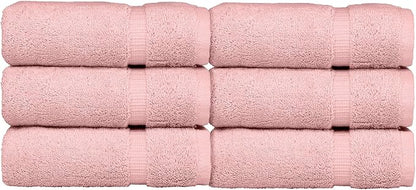 Luxury Hotel & Spa Quality, Quick Dry 100% Turkish Cotton 700 GSM, Eco Friendly Towel, for Bathroom, Gymand Kitchen Dobby Border Soft Hand Towel Set 16 X 30, Pink, Hand Towels - Set of 6