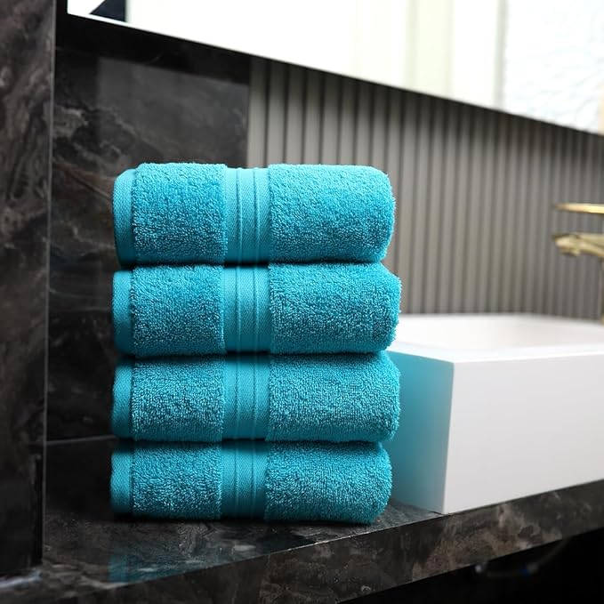 Hand Towels Set of 4 - Extra Soft &%100 Cotton, Large (16"x 28") Decorative, Luxury, Plush - Versatile, Perfect as Hotel Quality Towel, Soft Face Towels, Large Hand Towels - Turqoise