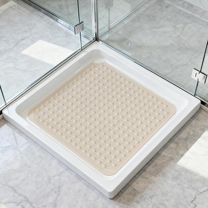 OTHWAY Square Shower Mat 32x32, TPE Non-Slip Shower Mats with Drain Holes and Suction Cups, Walk-in Mat for Inside Shower Stall, Anti-Slip for Elderly Kids (Apricot)