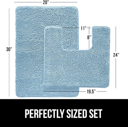 GORILLA GRIP Bathroom Rug Sets, Soft Chenille 2 Piece Area Rugs Set, Toilet Base Mat and 30x20 Carpet, Absorbent Microfiber Washable Mats Dry Quickly, Home Décor and Bath Room Accessories, Sky