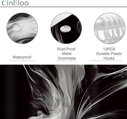 Cinbloo Abstract Black and White 72Wx72H Shower Curtain Modern Ombre Marble Ink Texture Minimalist Simple Unique Contemporary Bathroom Curtain Set Elegant Neutral Bath Bathroom Accessories Decor