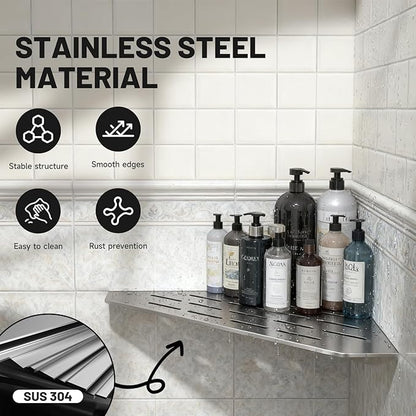 Corner Shower Shelves 10" 2 Pcs, 304 Stainless Steel Shower Corner Shelf Wall Mount Triangle Shower Caddy for Bathroom, Kitchen Organization, Brushed Nickel