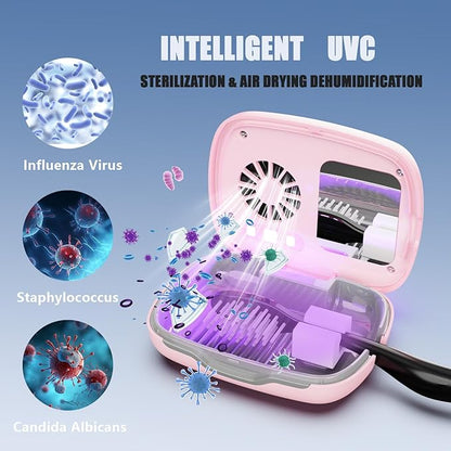 UV-C Toothbrush Cover Case and Holder Electric Travel Toothbrush Cover with Holder for Any Toothbrush Head Rechargeable Toothbrush Travel Case Pink