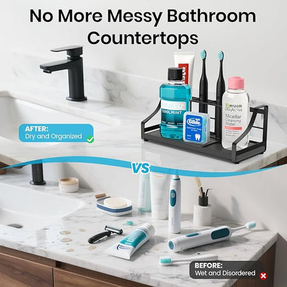 BOTEMY Toothbrush Holder with Instant Drying Stone - Bathroom Counter Organizer, Diatomite Electric Toothbrush Toothpaste Holders, Bathroom Sink Organizers and Storage,Black