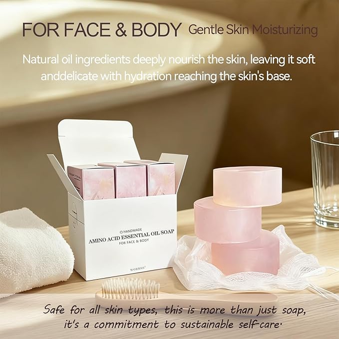 Moisturizing Soap Bar for Face & Body & Bath 3Pack 3.3Oz, with Premium Amino Acid Essential Oils, Plant Based Cold Process Cleansing Bar Soap Wash for Women and Men All Skin
