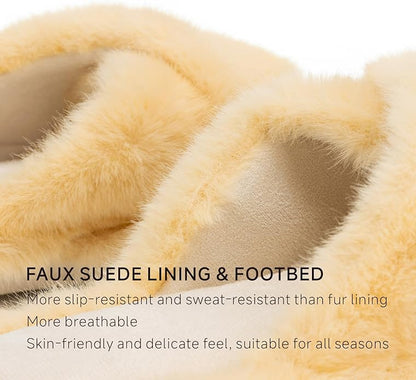 Chantomoo Womens Slippers Memory Foam Fuzzy Cross Band Faux Fur Slippers for Women Gift