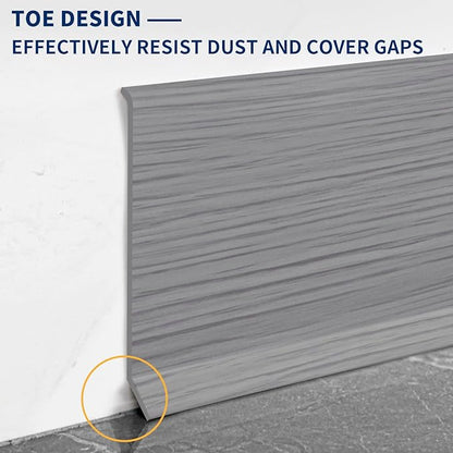 Flexible Baseboard Molding Trim 4 Inch Self-Adhesive Vinyl Wall Base Peel and Stick Cove Base Rubber Wall Baseboard Moulding Trim (60Ft, Light Gray Wood Grain)