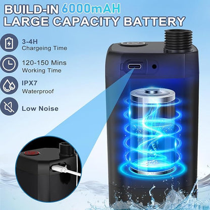 Portable Shower with Heater, Long-Lasting 6000mAh Rechargeable Camping Shower with 1500W Auto-Off Immersion Water Heater, Ideal for Outdoor Camping, Travel, Car Washing, Pet Bathing