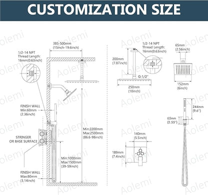 Aolemi Shower Faucet Set Ceiling Mount Shower System Rough-in Valve and Shower Trim Kit 10 and 6 Inch Dual Shower Head 2 in 1 Handheld Spray Push Button Diverter Brushed Gold