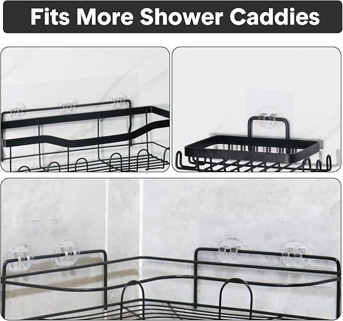 Shower Caddy Adhesive Replacement, Transparent Strong Adhesive Hooks, No Drilling, Waterproof, for Shower Caddy, Bathroom Storage Shelves and Kitchen Racks (Double*4pcs)