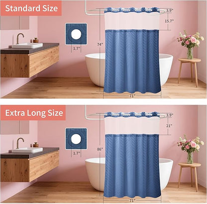 Hookless Shower Curtain with Snap in Liner 71" x 74" Double-Layer Waterproof Polyester Shower Curtain for Bathroom or Hotel Use,Removable Liner,Magnetic Hem,Large Rings,Machine Washable,Navy Blue
