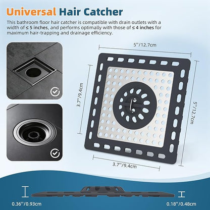 Hibbent Upgraded Shower Drain Hair Catcher, Shower Drain Cover for Bathroom Floor 4" Drain, Anti-Clogging Bathtub Drain Strainer, Stainless Steel Kitchen Sink Drain Strainer with Handle, Dark Grey