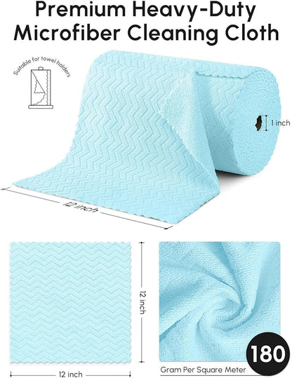 Microfiber Cleaning Cloths Roll, 75 Pack Tear Away Microfiber Towels Roll, 12" x 12" Lint Free Rags, Reusable Cleaning Cloths, Washable, Scratch Free,Ultra Absorbent Dish Rags(Blue Ripple)