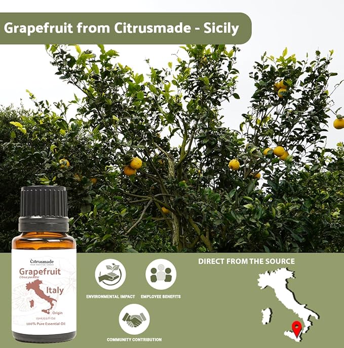Grapefruit Essential Oil - Direct from Citrusmade in Sicily - Natural Aceite de Pomelo for Skin and Energy - Aromatherapy | 100% Pure Therapeutic Grade (22lbs)