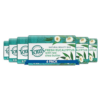 Tom’s of Maine Moisturizing Natural Beauty Bar Soap For Women and Men, Fresh Eucalyptus, 5 oz Bar (Pack of 6)