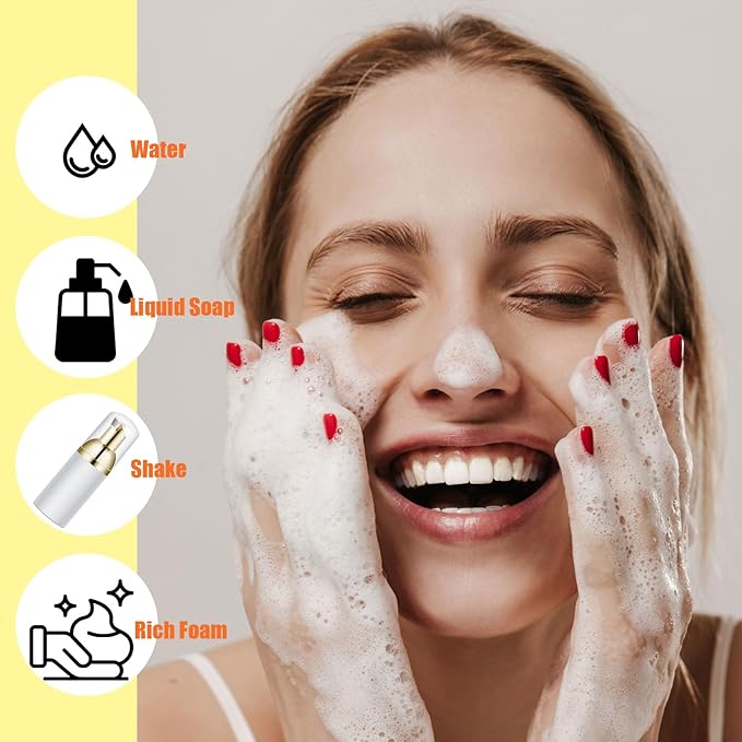 2 Oz Empty Foam Pump Bottle (50 PCS) Travel Foaming Soap Dispenser for Hand Soap, Lash Shampoo Cleanser (White&Gold Pump&Clear Cap)