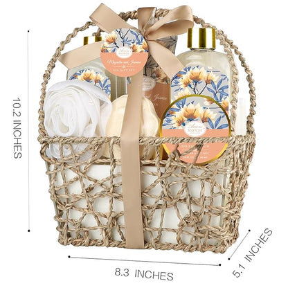 Home Spa Gift Basket, Bath Spa Kit for Women, with Body Lotion, Shower Gel, Bubble Bath, Body Scrub, Bath Salt, Bath Bomb, Bath Gift Set for Mother, Wife Her, with Magnolia and Jasmine Scent