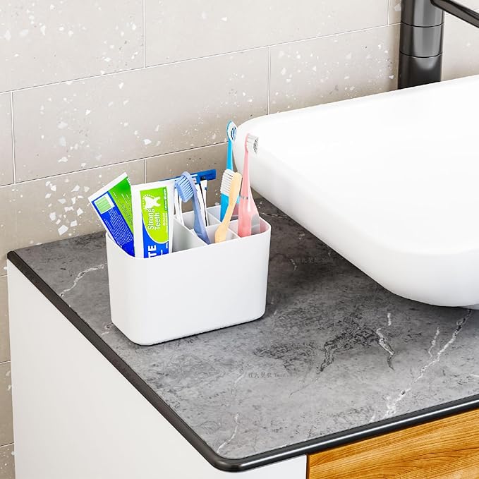 Electric Toothbrush Holder for Bathroom Countertop and Wall Mounted with Adhesive,5 Slots Family Size White Tooth Brush and Paste Holder & Stand,Cute Kids Tooth Rush Holders and Toothpaste Organizer