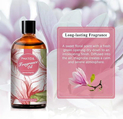 PHATOIL 3.38FL.OZ Japanese Magnolia Fragrance Oils for Aromatherapy, Essential Oils for Diffusers for Home, Perfect for Diffuser, DIY Candle and Soap Making, DIY Scented Products - 100ml