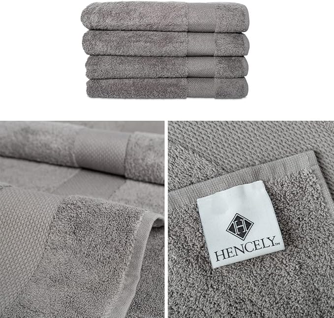 Hencely Premium Bath Towel Set of 4-28x58 Inches - High Absorbency, Quick Drying - 100% Soft Turkish Cotton Towels - Ideal for Home, Bathroom, Hotel, Spa, and Gym - Gray