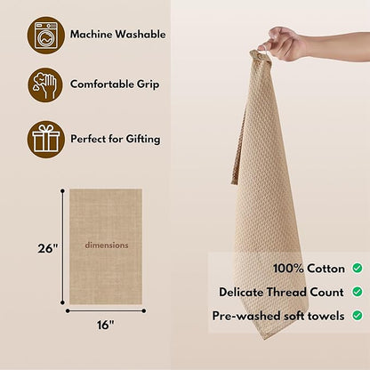 Native Fab Cotton Kitchen Towel with Hanging Loop 16x26 inches, 4-Pack, Waffle Weave Kitchen Towels for Cleaning Drying, Washcloths Soft & Absorbent Cloth Rags, Bar Towel, Dish Cloth, Beige