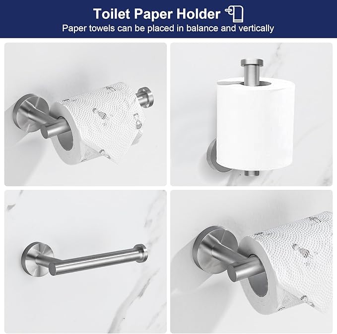 Bathroom Hardware Accessories Set Brushed Nickel Towel Bar Sets Include Double Towel Bars (23.6" and 15.35") Toilet Paper Holder Double Towel Hooks, 5 Pieces Stainless Steel Wall Mounted