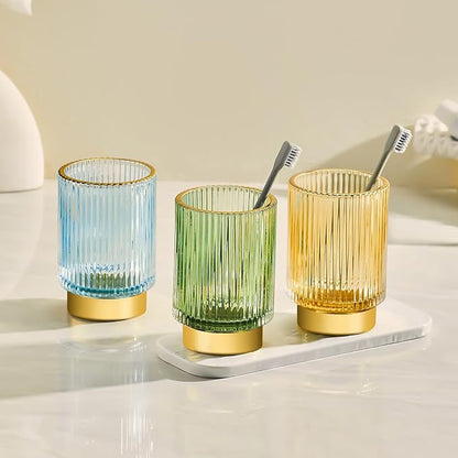 Makeup Brush Holder Organizer,Toothbrush Holders,Desk Pen Pencil Holder,Multifunctional Vintage Glass Brush Cup（L/Gold/A3-7-US）