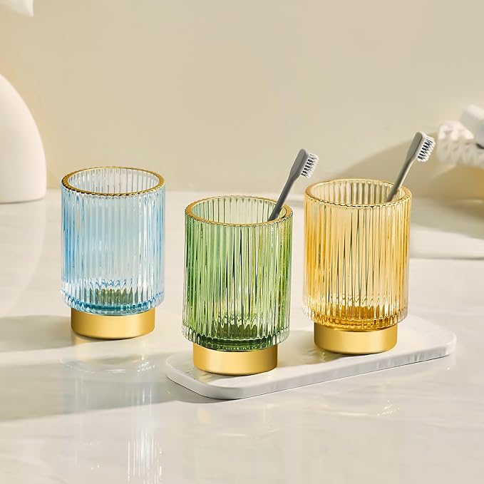 Makeup Brush Holder Organizer,Toothbrush Holders,Desk Pen Pencil Holder,Multifunctional Vintage Glass Brush Cup（S+L/Green/A3-1-US）