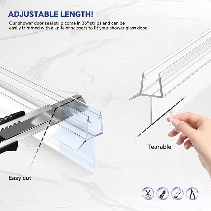 2-Pack Frameless Shower Door Bottom Seal (3/8" X 36") Clear Glass Seal Strip Shower Door Sweep - Stop Shower Leaks