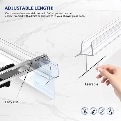 2-Pack Frameless Shower Door Bottom Seal (3/8" X 36") Clear Glass Seal Strip Shower Door Sweep - Stop Shower Leaks