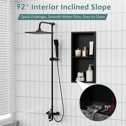No Tile Needed Shower Niche, 24" X 12"(Outside Size 25.4"X13.4") Bathroom Niche for Shower Wall, Recessed Black Stainless Steel Wall Cabinet Insert for Bathroom