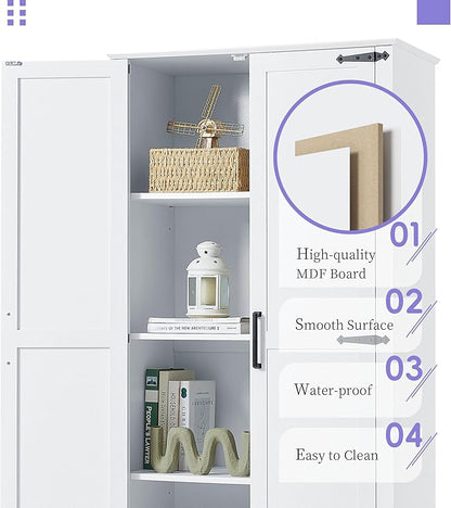 Favfurish 69" Tall Bathroom Storage Cabinet with Doors and Drawer,Modern Linen Cabinets w/Adjustable Shelf and Anti-Toppling Device,Freestanding Organizer for Bath Room,Study,Office,Kitchen White