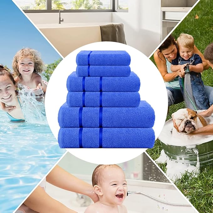 CASA COPENHAGEN Eternal 6 Pieces Towel Set- Electric Blue, 500 GSM 2 Bath Towel 2 Hand Towel 2 Washcloth, Designed in Denmark Made of Soft Egyptian Cotton for Bathroom, Kitchen & Shower